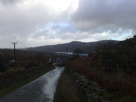 On the road at the start of the walk looking to Llanberis